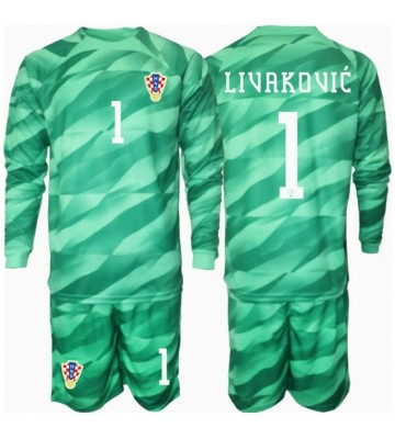 Kroatien Dominik Livakovic #1 Målvakt Bortatröja Barn EM 2024 Långärmad (+ Korta byxor)
